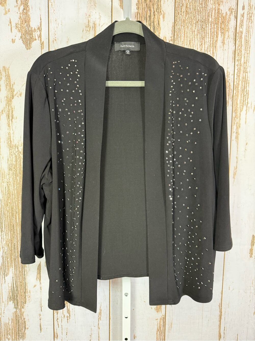 R&M Richards, Black Open Front Cardigan with Stud Detail. Size XL.